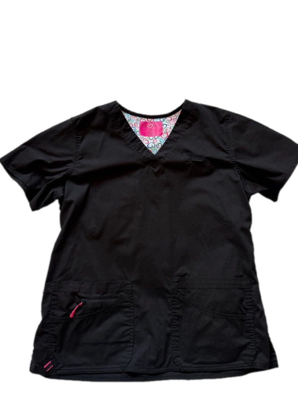 Life is peachy Black Scrub Set with Pink Trim pants medium TALL ; top large - Picture 5 of 12
